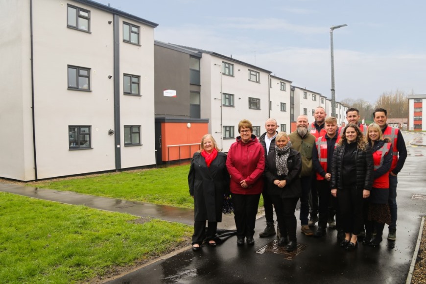 Councillor Jean Innes (cabinet member of housing), Councillor Tricia Gilby (Leader of the council) and representatives from Fortem