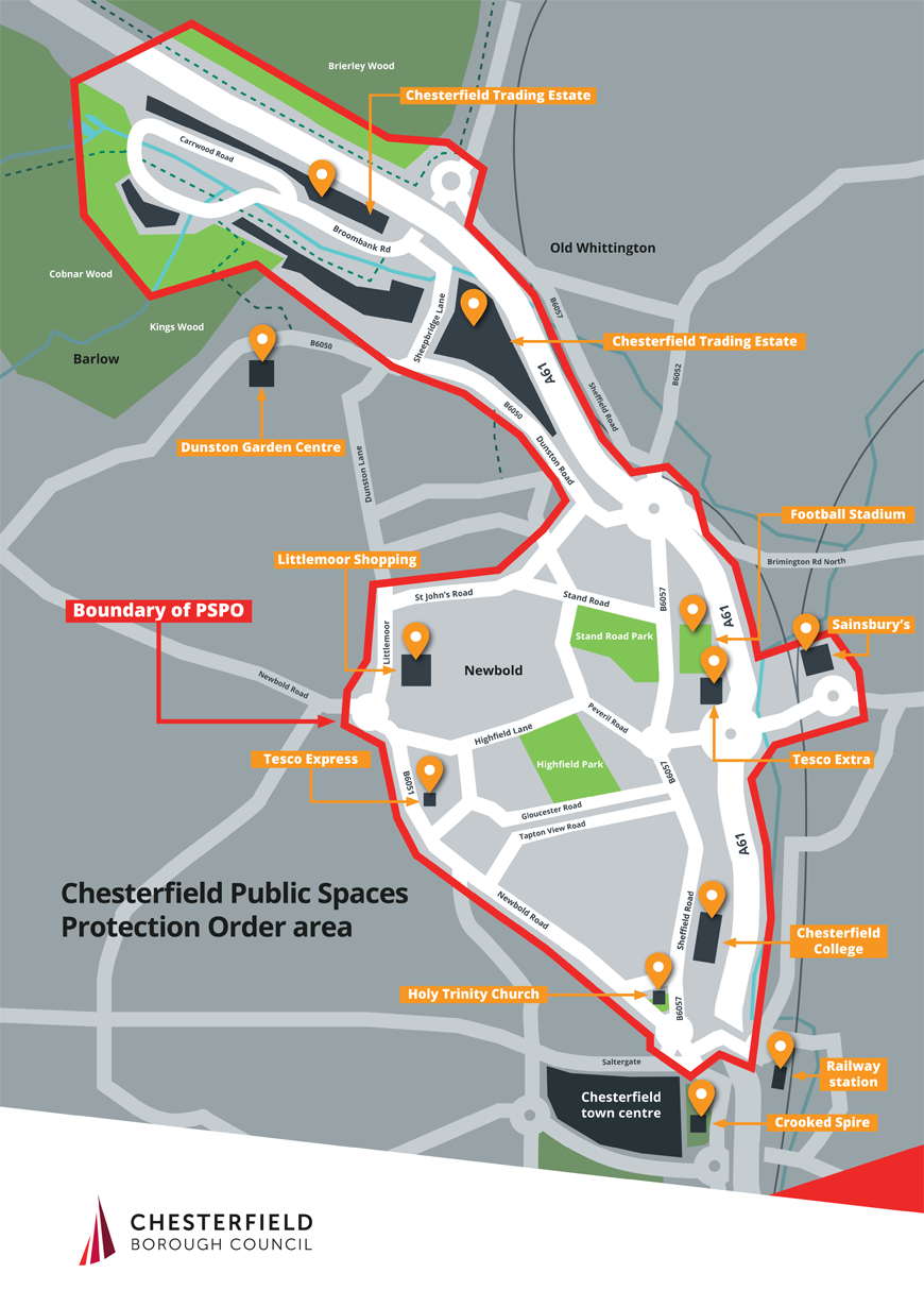 Map of the Chesterfield Neighbourhoods PSPO boundary