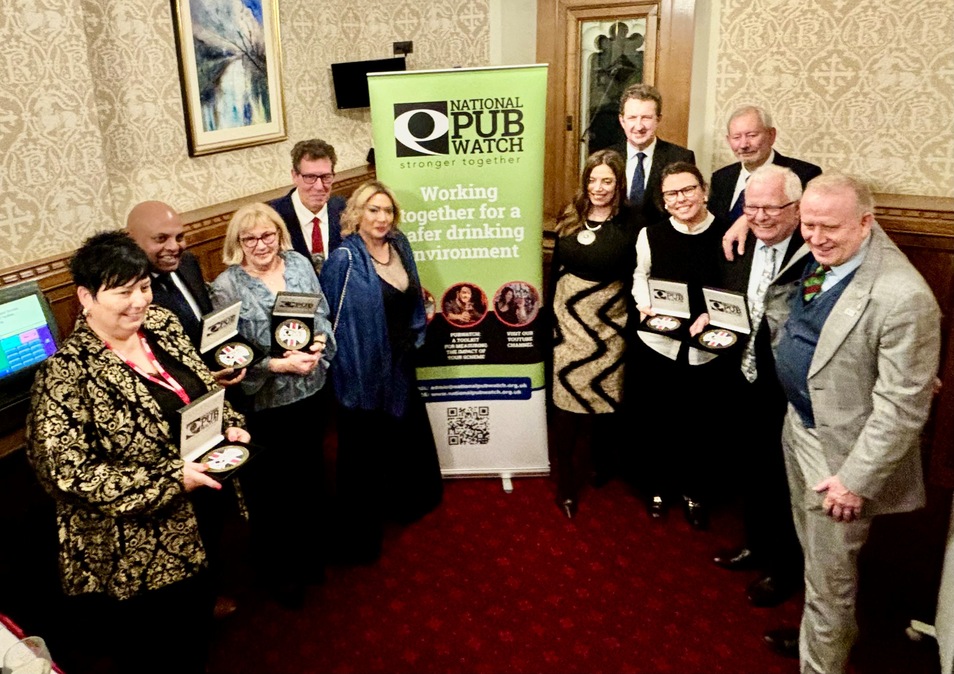 Left to right: The Regency general manager Lindsey Wakeman; Worthing Pubwatch chair Vino Vijayakumar; Chesterfield Pubwatch, secretary Jane Randall, chairman Roger Butler, founder member Simone Johnston; Night time economy lead for London Borough of Hackney Sam Mathys; Wetherspoon’s legal director, Nigel Connor; Dalston Pubwatch chair Kerry Maisey; National Pubwatch chairman Steve Baker OBE; Mike Clist and honorary president of National Pubwatch Lord Graham Evans.